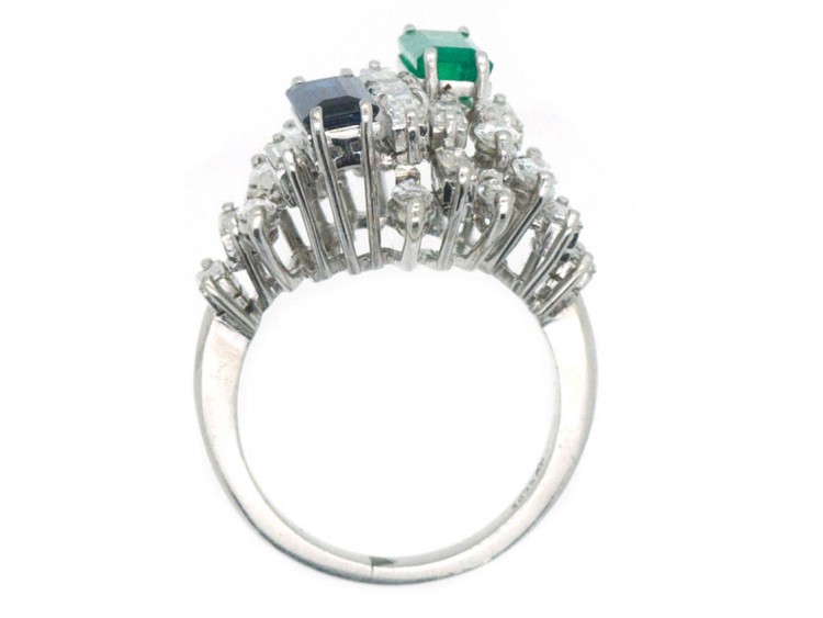 Platinum, Sapphire, Diamond & Emerald 1970s Ring