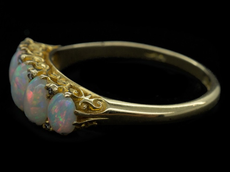 Victorian Five Stone Opal & Diamond Ring