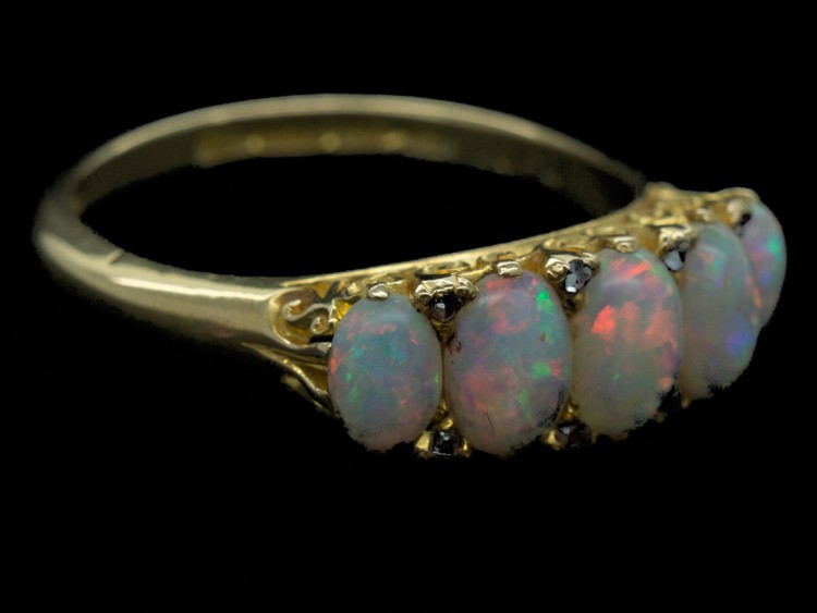 Victorian Five Stone Opal & Diamond Ring
