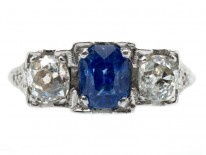 Art Deco Platinum Three Stone Sapphire & Diamond Ring