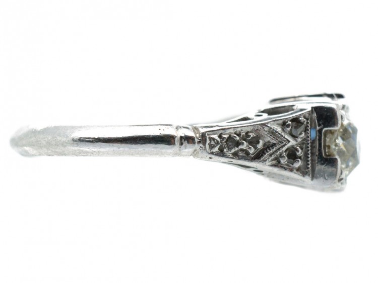 Art Deco Platinum Three Stone Sapphire & Diamond Ring