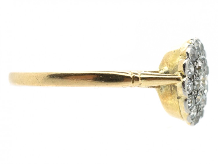 Edwardian 18ct Gold & Platinum Diamond Pave Set Cluster Ring