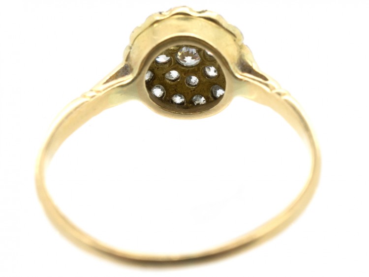 Edwardian 18ct Gold & Platinum Diamond Pave Set Cluster Ring