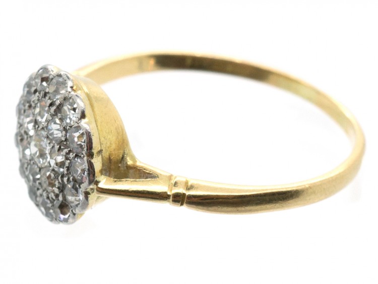 Edwardian 18ct Gold & Platinum Diamond Pave Set Cluster Ring