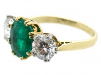 18ct Gold, Colombian Emerald & Diamond Three Stone Ring