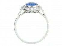 Art Deco Platinum, Ceylon Sapphire & Diamond Ring