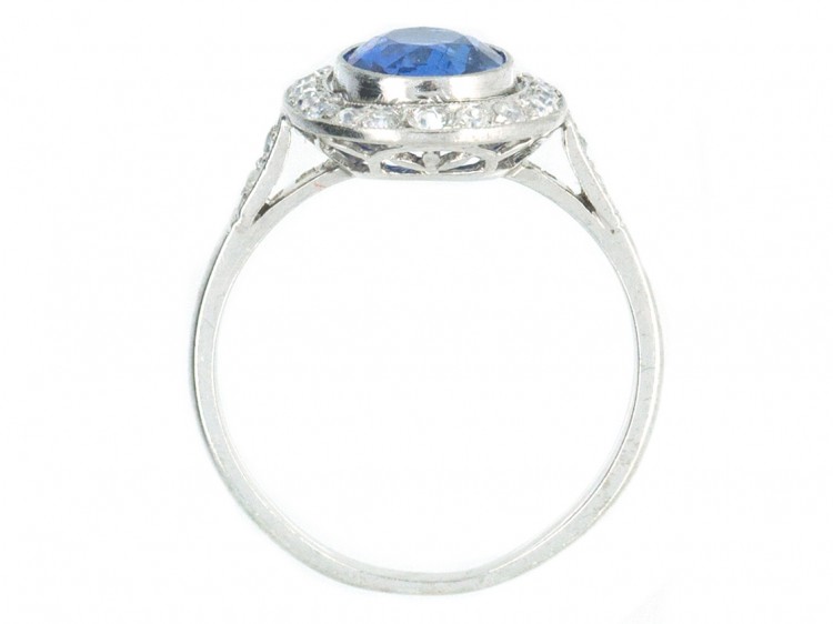 Art Deco Platinum, Ceylon Sapphire & Diamond Ring