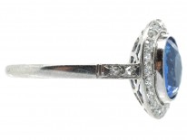Art Deco Platinum, Ceylon Sapphire & Diamond Ring