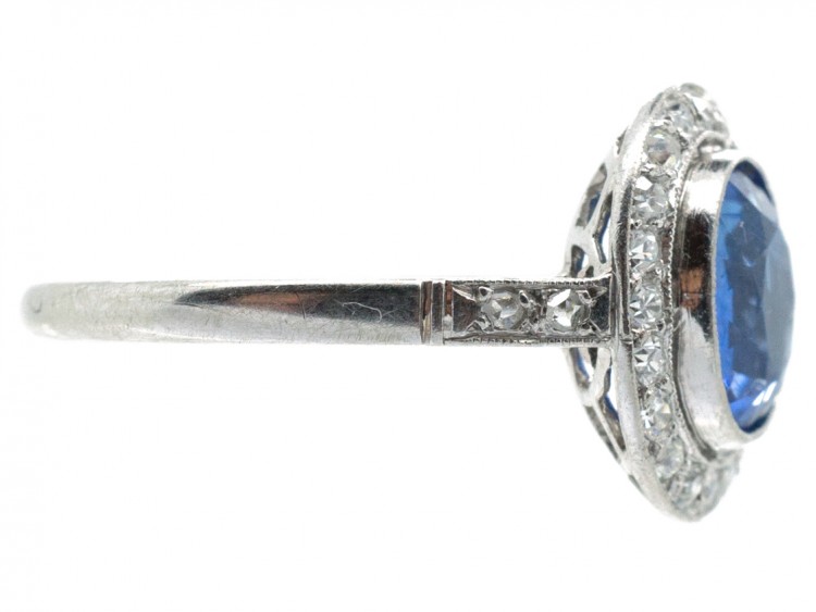 Art Deco Platinum, Ceylon Sapphire & Diamond Ring
