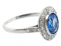 Art Deco Platinum, Ceylon Sapphire & Diamond Ring
