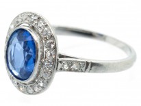 Art Deco Platinum, Ceylon Sapphire & Diamond Ring