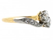 Edwardian 18ct Gold & Platinum Two Stone Diamond Twist Ring