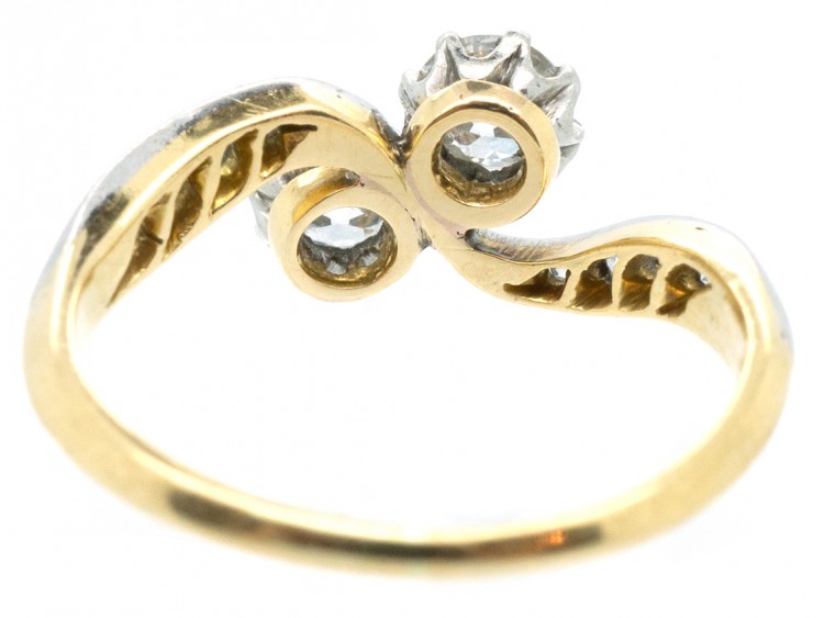 Edwardian 18ct Gold & Platinum Two Stone Diamond Twist Ring