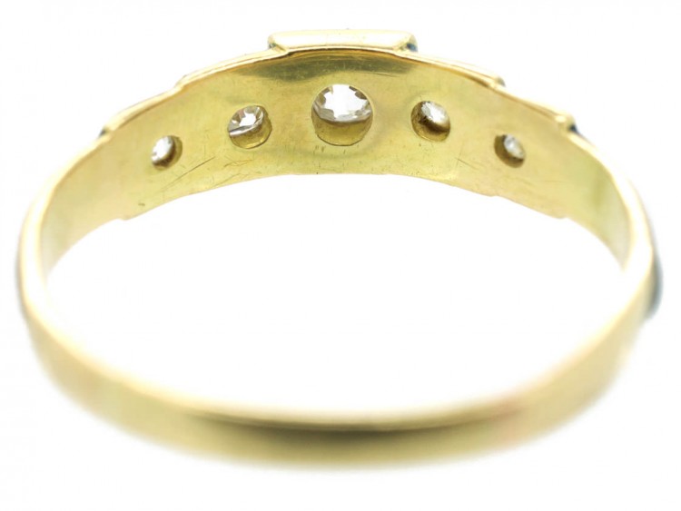 Victorian 18ct Gold Black Enamel & Diamond Five Stone Ring