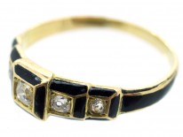 Victorian 18ct Gold Black Enamel & Diamond Five Stone Ring