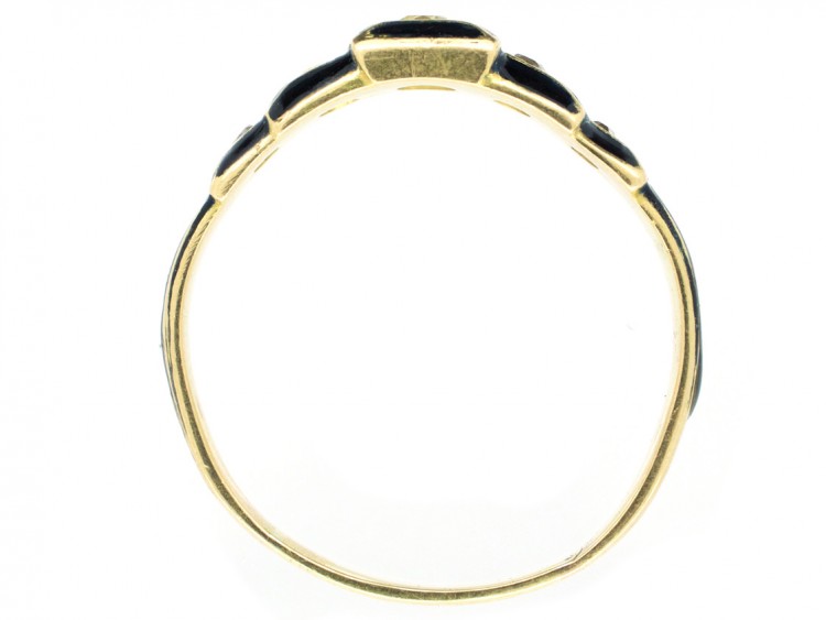 Victorian 18ct Gold Black Enamel & Diamond Five Stone Ring