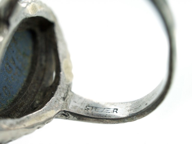 Silver & Marcasite Marquise Shaped Wedgwood Ring