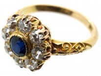 Edwardian 18ct Gold Diamond & Sapphire Cluster Ring