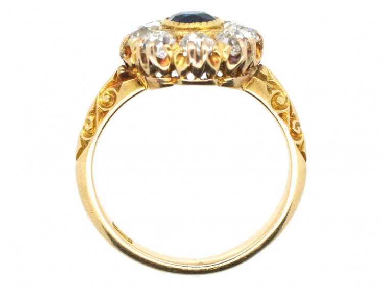 Edwardian 18ct Gold Diamond & Sapphire Cluster Ring