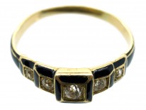 Victorian 18ct Gold Black Enamel & Diamond Five Stone Ring
