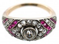 Art Deco Ruby ​& Diamond Chevron Design Ring