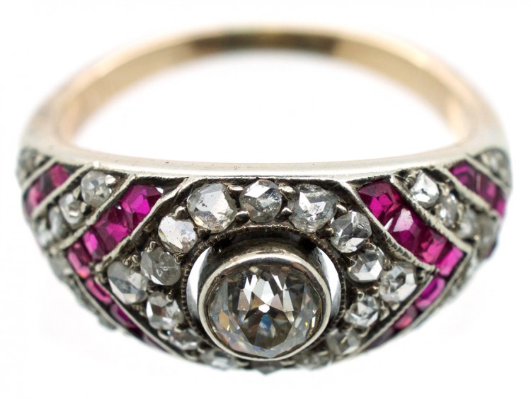 Art Deco Ruby ​& Diamond Chevron Design Ring