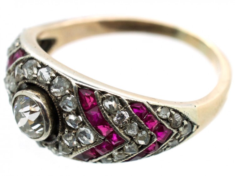 Art Deco Ruby ​& Diamond Chevron Design Ring