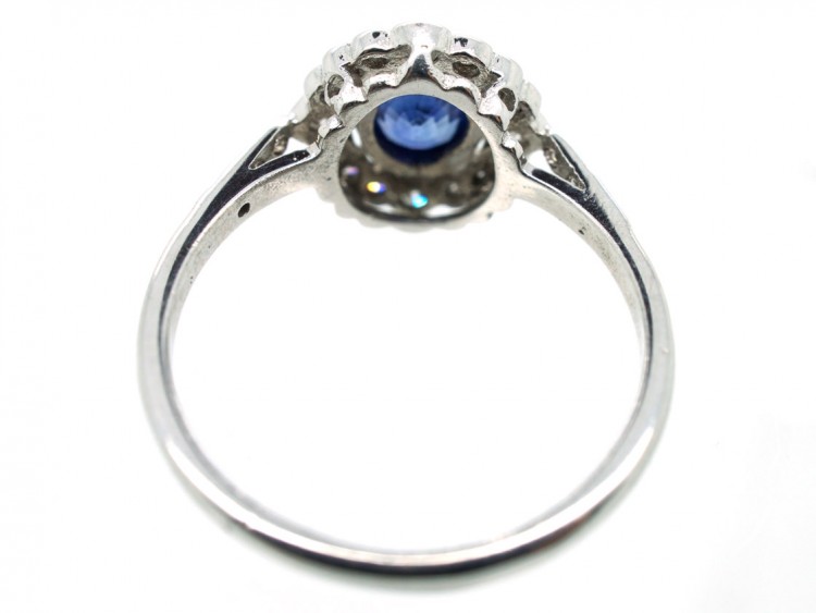 Ceylon Sapphire & Diamond Cluster Ring with Diamond Shoulders