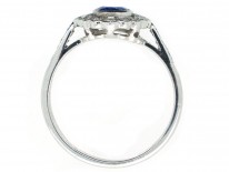 Ceylon Sapphire & Diamond Cluster Ring with Diamond Shoulders