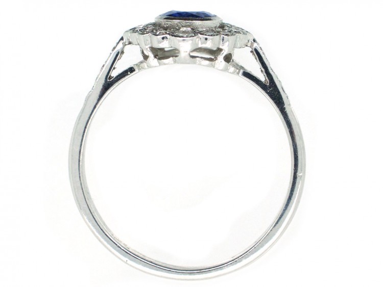 Ceylon Sapphire & Diamond Cluster Ring with Diamond Shoulders