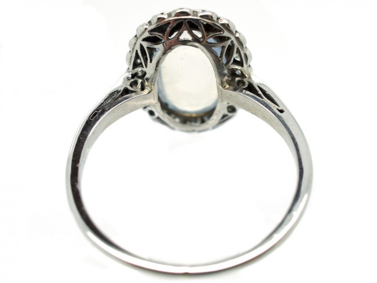Edwardian Platinum, Moonstone & Diamond Oval Cluster Ring