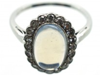 Edwardian Platinum, Moonstone & Diamond Oval Cluster Ring