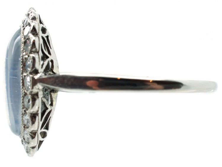 Edwardian Platinum, Moonstone & Diamond Oval Cluster Ring