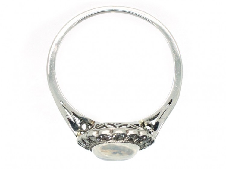 Edwardian Platinum, Moonstone & Diamond Oval Cluster Ring