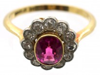 Edwardian Pink Sapphire & Diamond Cluster Ring