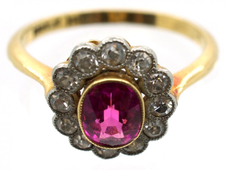 Edwardian Pink Sapphire & Diamond Cluster Ring
