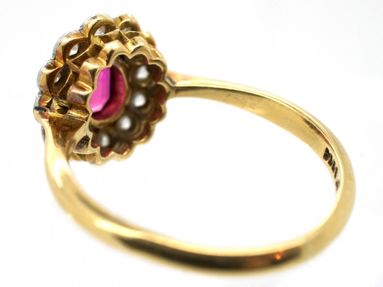 Edwardian Pink Sapphire & Diamond Cluster Ring