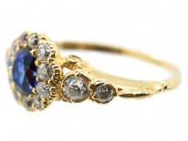 Edwardian 18ct Gold Sapphire & Diamond Cluster Ring with Diamond Shoulders