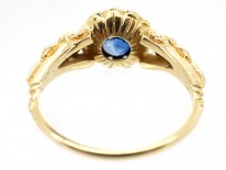 Edwardian 18ct Gold Sapphire & Diamond Cluster Ring with Diamond Shoulders