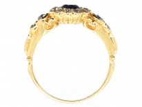 Edwardian 18ct Gold Sapphire & Diamond Cluster Ring with Diamond Shoulders