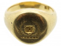 Victorian 18ct Gold Signet Ring with Lion's Head & Laurel Leaves Intaglio