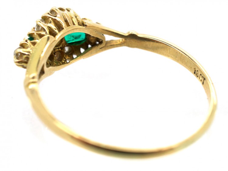 Edwardian 18ct Gold Emerald & Diamond Ring