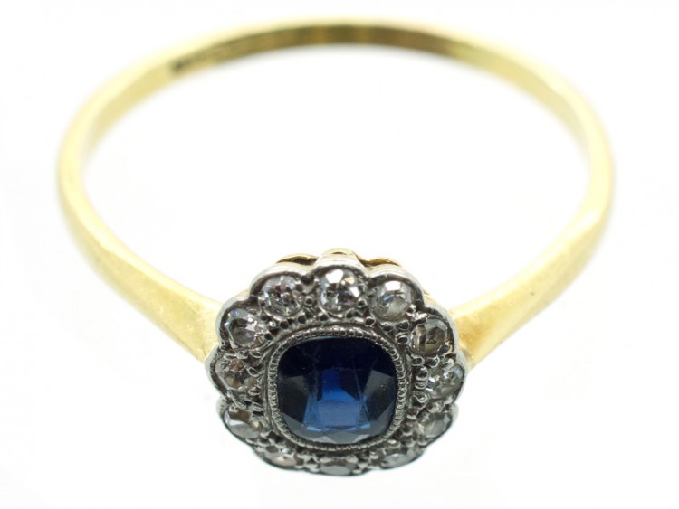 Edwardian 18ct & Platinum, Sapphire & Diamond Oval Cluster Ring
