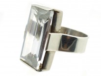 Large Rectangular Rock Crystal Silver Ring