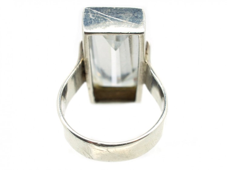 Large Rectangular Rock Crystal Silver Ring