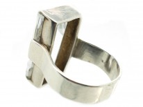 Large Rectangular Rock Crystal Silver Ring