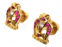 14ct Gold Ruby & Diamond Queen's English Coronation Crown Earrings