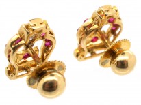 14ct Gold Ruby & Diamond Queen's English Coronation Crown Earrings