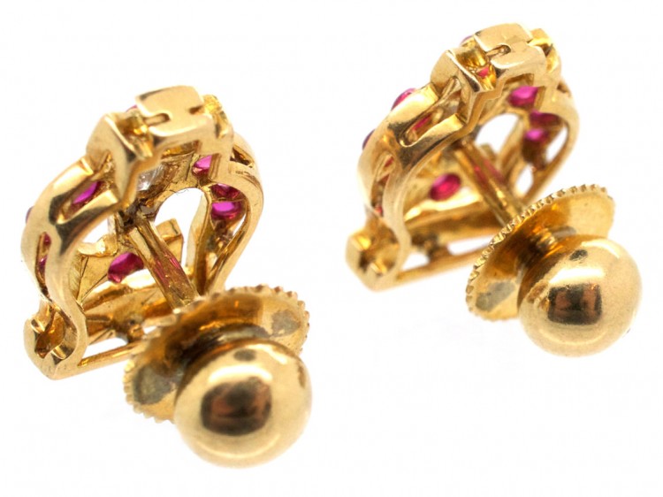 14ct Gold Ruby & Diamond Queen's English Coronation Crown Earrings