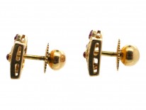 14ct Gold Ruby & Diamond Queen's English Coronation Crown Earrings